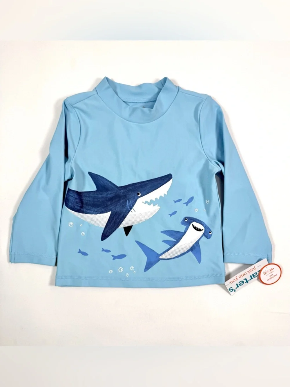 NWT JUST ONE YOU BY CARTER'S Boys' Blue Shark UPF 50+ Long Sleeve Rash Guard 18M